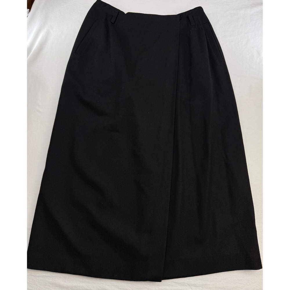 Michele Vintage Black 100% Pure Wool Wrap Midi Skirt Womens Size 11-12 Solid